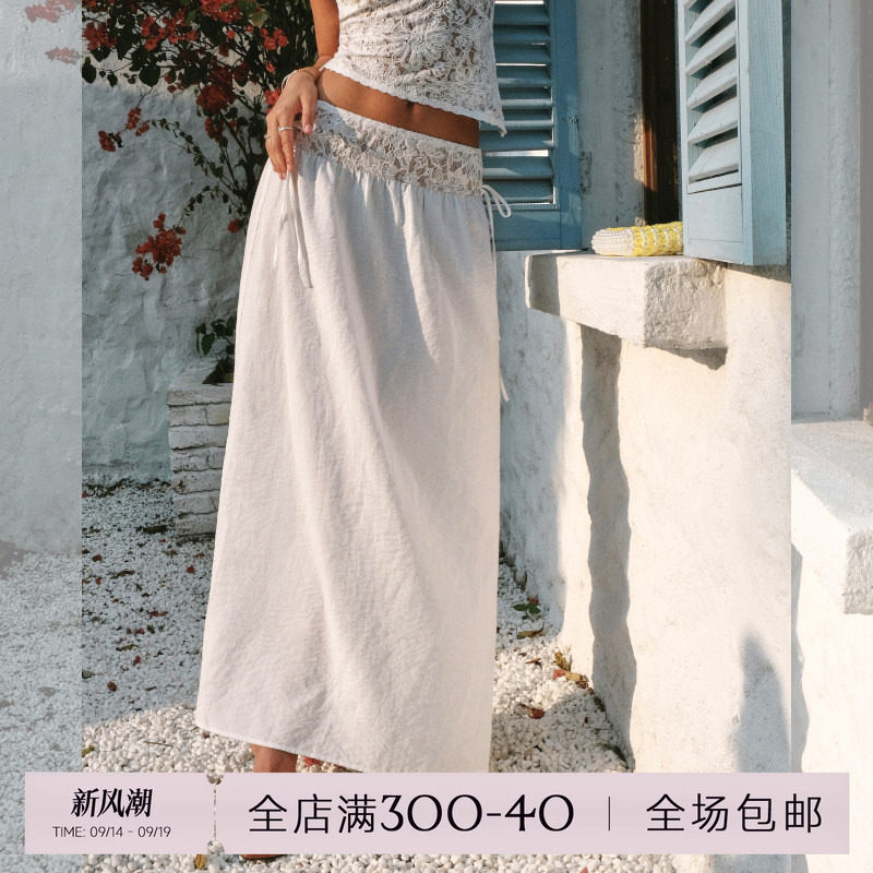 ITSNIKAR 复古无腰头蕾丝刺绣半身裙女夏性感A字裙经典百搭长裙子图片