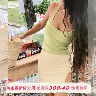 显瘦短款 ITSNIKAR 修身 性感吊带背心女欧美无袖 针织辣妹上衣 法式
