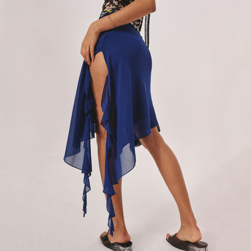 ITSNIKAR 欧美不规则斜裁设计半身裙女夏新中式修身包臀过膝长裙