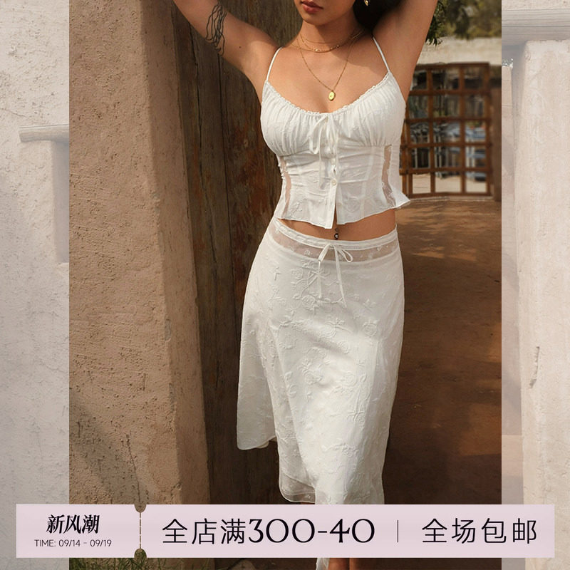ITSNIKAR 法式玫瑰刺绣蕾丝朱莉套装女设计感吊带背心半裙两件套图片