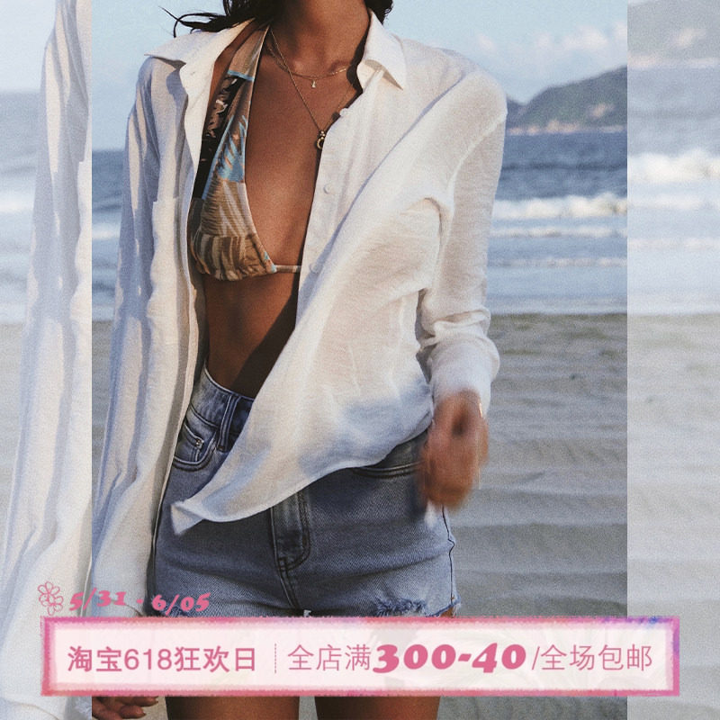 ITSNIKAR人棉褶皱肌理垂感长袖白衬衫女早秋法式复古防晒开衫上衣