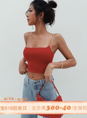 ITSNIKAR红色吊带背心女欧美平口抹胸新款可拆卸带胸垫裹胸外穿