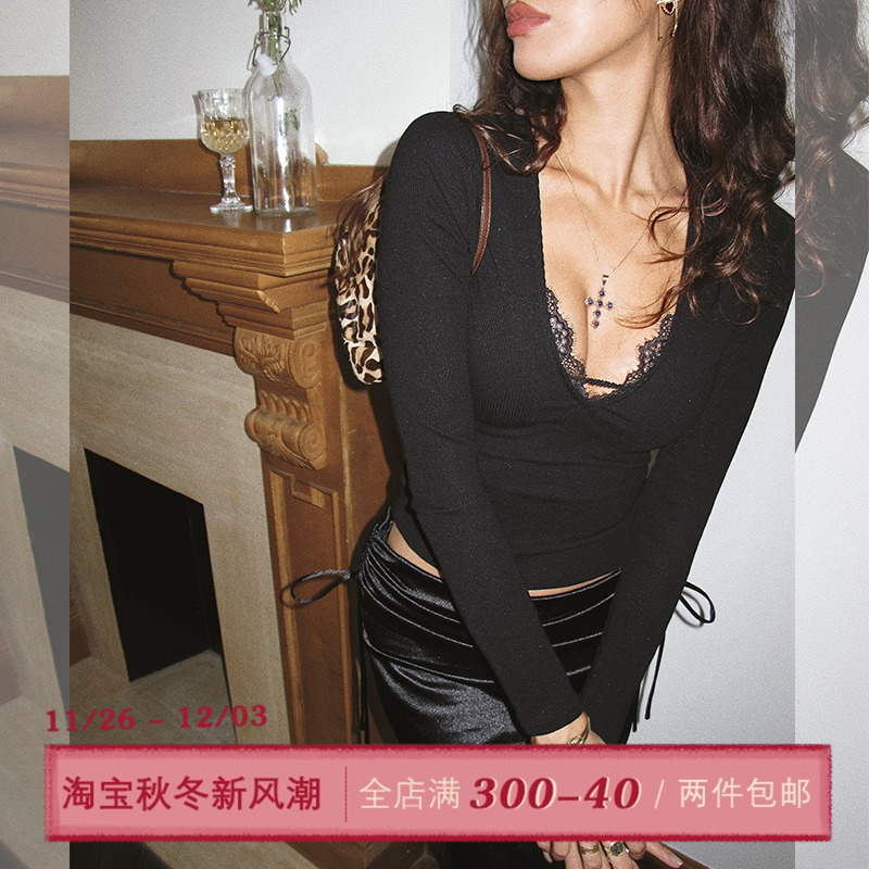 ITSNIKAR假两件蕾丝打底衫