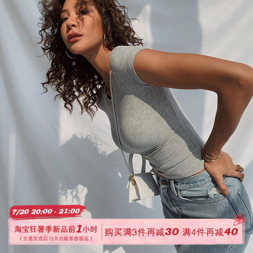 ITSNIKAR灰色修身短袖T恤女夏