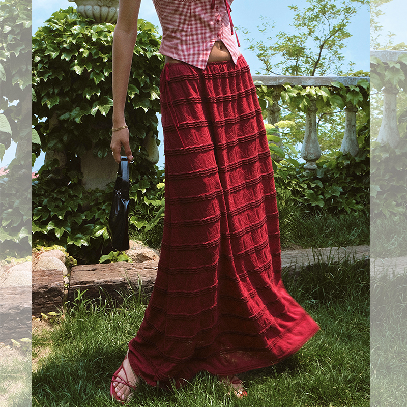 ITSNIKAR 复古条纹提花半身裙女夏垂感显瘦包臀裙性感镂空长裙子