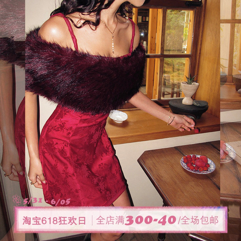 ITSNIKAR【偷心女郎】情人节红吊带连衣裙女性感包臀裙千金风裙子