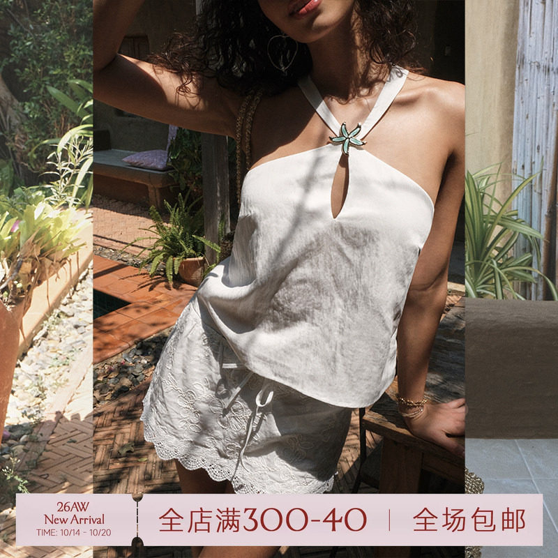 ITSNIKAR法式肌理感挂脖吊带背心女夏无袖抹胸内搭扭结性感短上衣