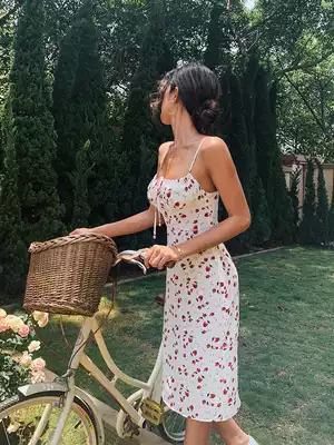 ITSNIKAR French vintage floral dress women 2021 new print sling dress slim slim skirt