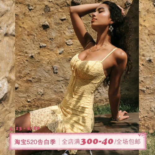 ITSNIKAR 经典蕾丝吊带连衣裙女夏性感修身包臀裙重工刺绣短裙子