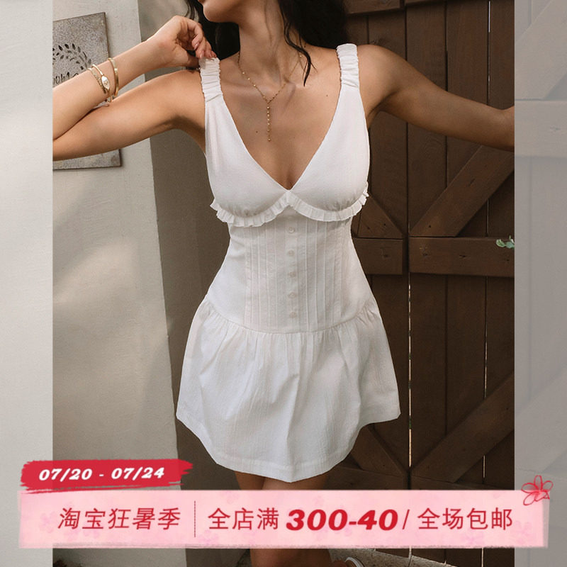 ITSNIKAR 肌理感提花吊带连衣裙女夏性感深V包臀裙浪漫优雅短裙子
