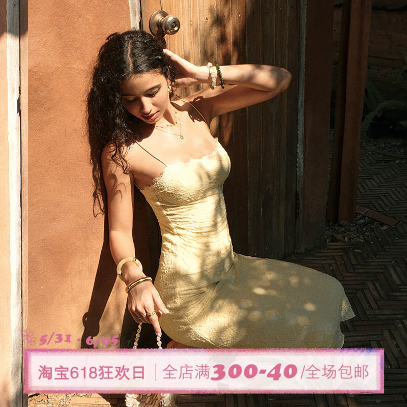 ITSNIKAR 法式提花蕾丝吊带连衣裙女夏修身性感包臀裙显瘦长裙子