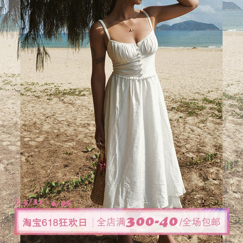 ITSNIKAR 【朱莉系列】法式复古连衣裙女吊带长裙设计感小白裙子