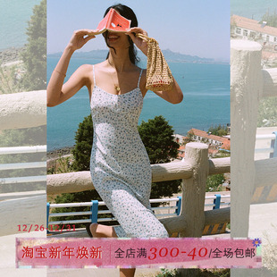 ITSNIKAR 碎花吊带连衣裙女夏性感露背包臀裙复古优雅长裙子 经典