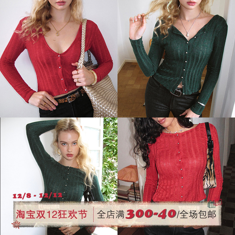 ITSNIKAR 法式正反两穿V领针织衫女修身显瘦打底开衫外穿正肩上衣