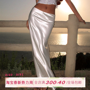 包臀裙复古白色长裙子 丝光缎面半身裙女夏性感修身 ITSNIKAR 法式