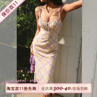 格紋吊帶連衣裙女夏肌理感顯瘦包臀裙修身 ITSNIKAR經(jīng)典 性感長裙子
