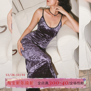 ITSNIKAR新中式 吊带裙性感包臀裙子 垂坠感丝绒连衣裙女秋欧美修身