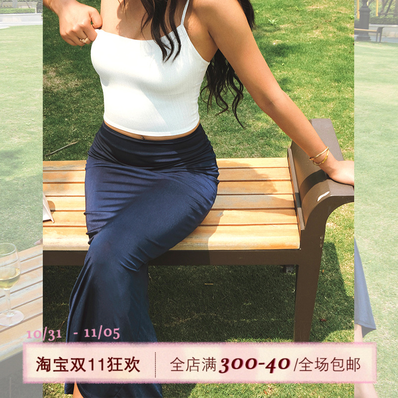 ITSNIKAR缎面包臀鱼尾裙