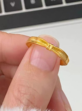 戒指女小众素圈简约百搭小心结金色在逃公主蝴蝶结开口可调节指环