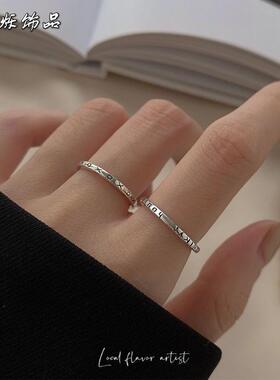 希腊文的爱戒指女ins潮开口可调节小众情侣闺蜜指环字母字母戒指