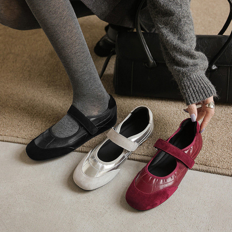 羊皮+羊翻皮~软软软一字带玛丽珍单鞋浅口平底鞋舒适百搭女鞋,女鞋,深口单鞋,淘宝优惠券,粉丝福利购,淘宝优惠卷