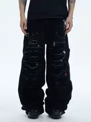 Dnd4Des Chen Sihan's Same Design, Heavy-Duty Washed Distressed Baggy Jeans, Gemstone Lumberjack Pants