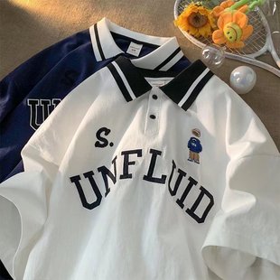 衣服 POLO衫 短袖 男夏季 港风百搭潮流小众翻领t恤宽松休闲潮牌半袖