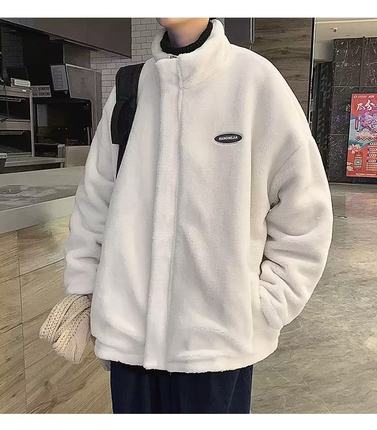 冬季新品两面穿加厚棉衣男宽松港风痞帅羊羔毛加绒外套袄子男棉服
