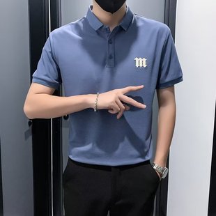 POLO衫 T恤2023新款 高级感短袖 男潮牌痞帅翻领半袖 衣服 夏季 半截袖