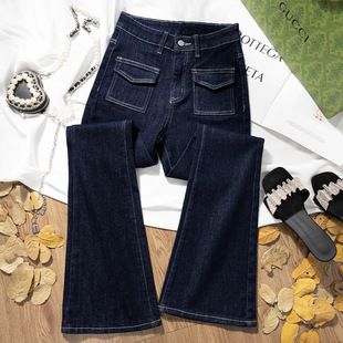 显瘦垂感弹力百搭喇叭裤 高腰修身 女秋冬2025新款 丹宁蓝微喇牛仔裤