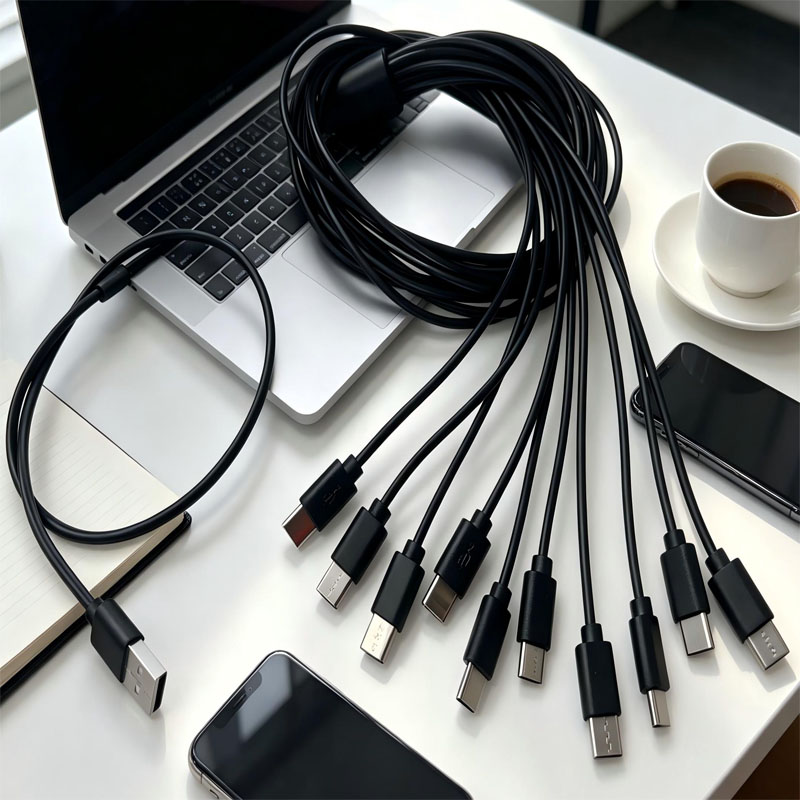 USB-A多合一功能C口typec一线多头手机蓝牙耳机电池usb充电线一拖五数据线一拖10个分线接头转换器黑色多接口