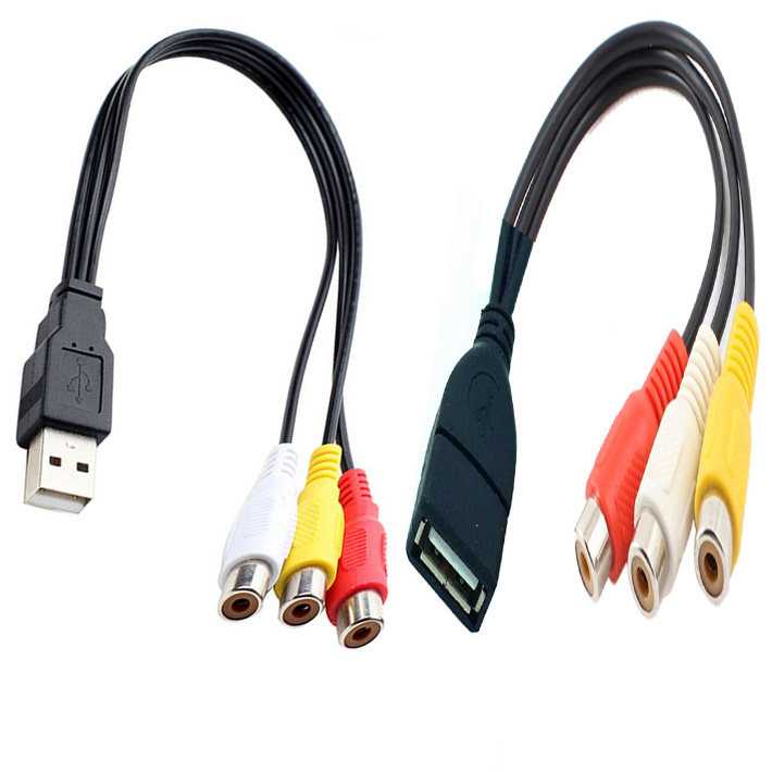 AV转usb一分三RCA转接线dvd电视3合1红白黄视频线公三莲花母线头