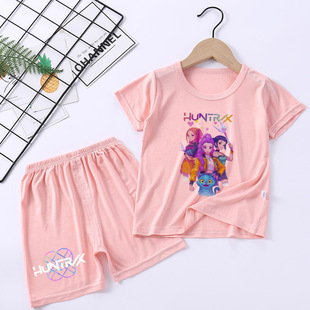 K-Pop猎魔女团睡衣莫代尔套装家居服男童女童纯棉吸湿排汗中小童