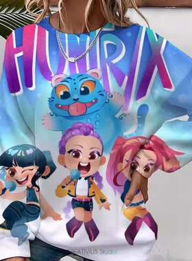 卡通恶魔猎人K-Pop: Demon Hunters猎魔女团女装休闲套头圆领卫衣