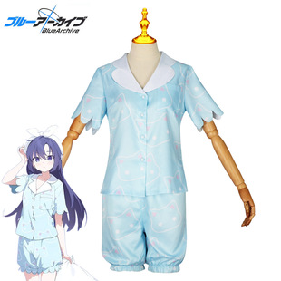 25碧蓝档案cos服早濑优香动漫角色cosplay蓝色印花睡衣甜美套装女