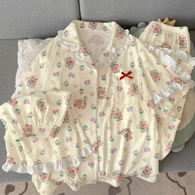 004甜美短袖三件套家居服