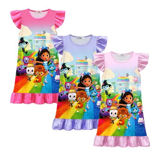 004印花中大童飞飞袖女童睡衣裙