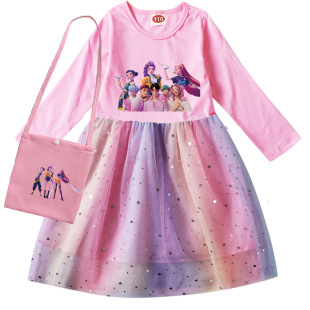 Kpop Demon Hunter猎魔女团童装全棉女童网纱亮片裙子+宝宝2-10岁