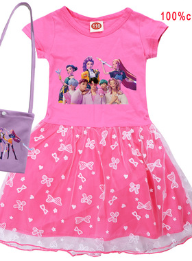 潮Kpop Demon Hunter猎魔女团童装全棉网纱裙子100-140女童连衣裙