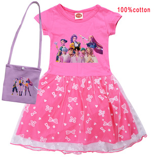 潮Kpop Demon Hunter猎魔女团童装全棉网纱裙子100-140女童连衣裙