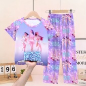 Pop儿童睡衣春夏季 短袖 长裤 卡通K 沙加男孩套装 猎魔女团薄家居服