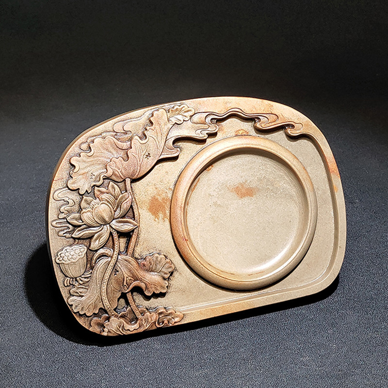 全壹端砚绿端文房四宝肇庆端砚砚台原石雕刻磨墨书法砚荷莲高档