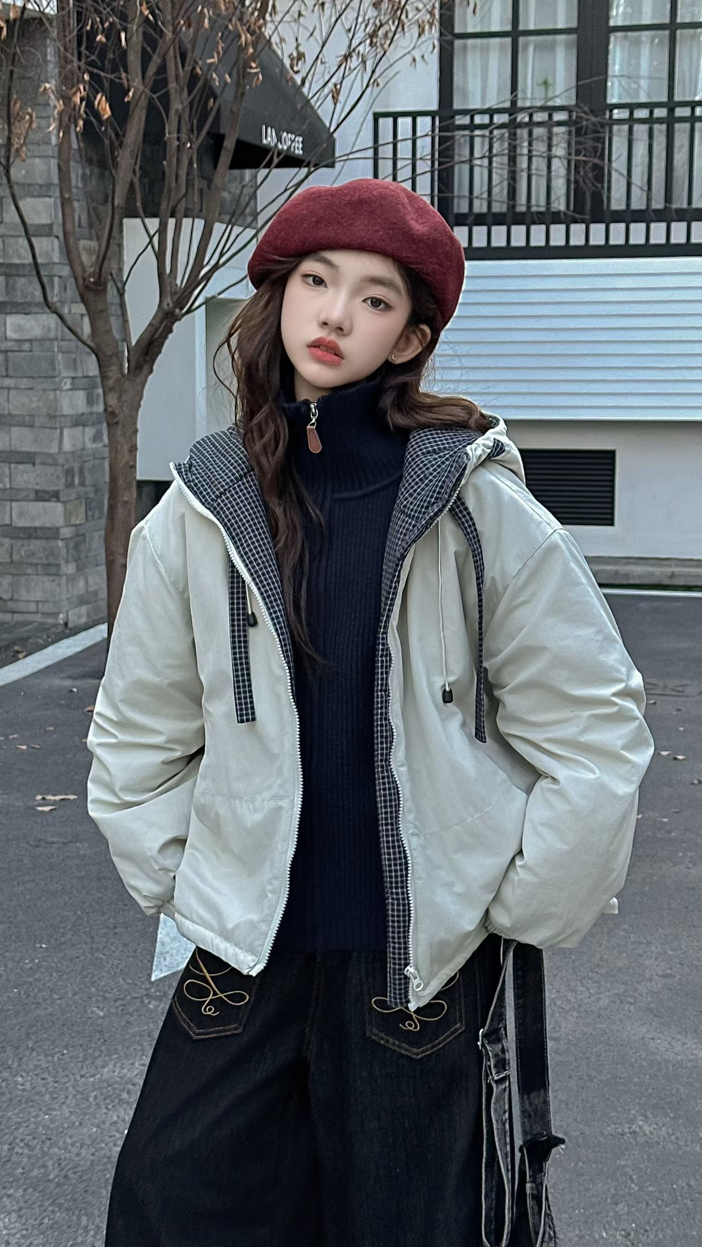 女大童连帽冲锋衣棉衣2025秋棉袄/棉服