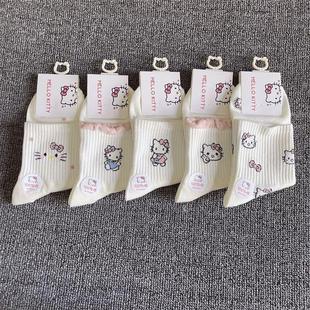 学生纯棉袜子女款秋冬季中筒防臭透气可爱卡通日系中长袜白色ins