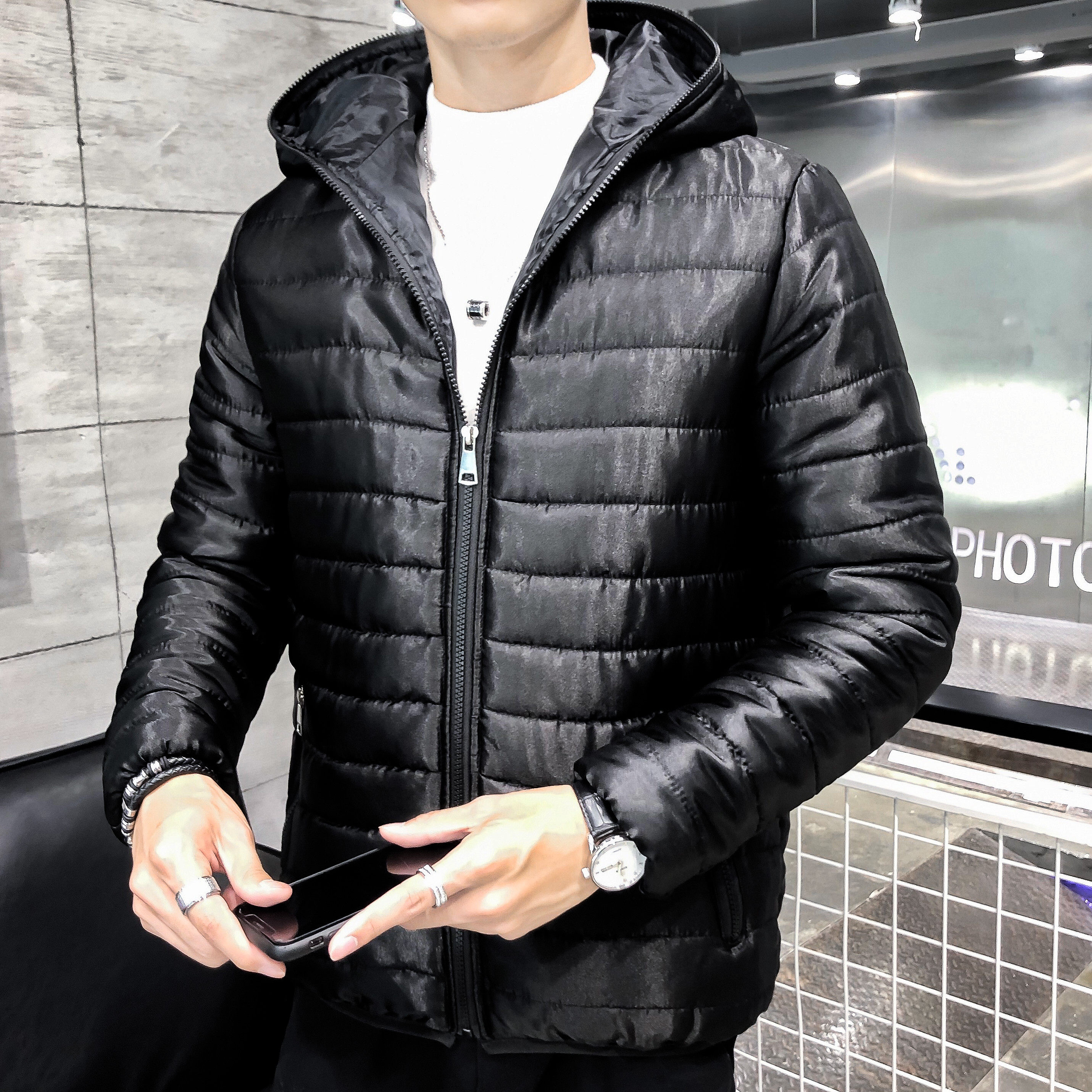 秋冬季青少年休閒修身麵包服加厚棉衣男士外套