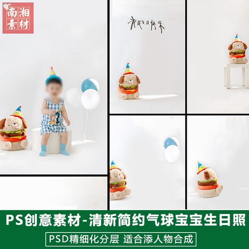 2025新版儿童影楼后期PS模板百天庆生宝宝照片设计男童生日照素材
