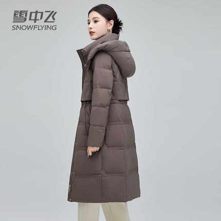 雪中飞羽绒服女中长款2024新款加厚保暖冬季过膝白鸭绒品牌外套潮