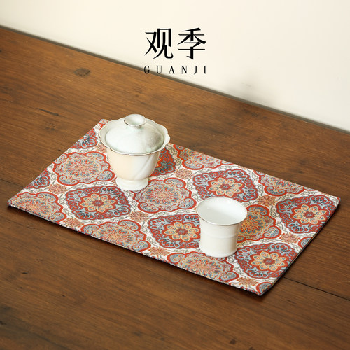 栖凤居西阵织宝相花复古茶席新中式禅意桌垫高端宋锦布艺万花桌布