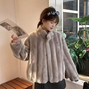 仿貂毛外套显瘦保暖时尚 高级感立领长袖 新款 2025冬季 大衣 皮草女装
