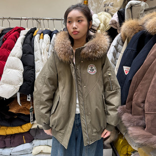 剧豪白鸭绒工装 风毛领派克服女2025年冬日韩系气质羽绒服保暖外套